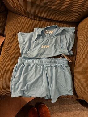 Ganni Sky Blue Athletic Tank Top and Running Shorts